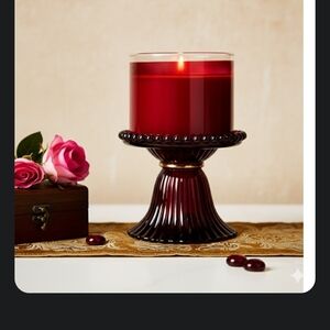 BBW MAROON GLASS PEDESTAL CANDLE HOLDER